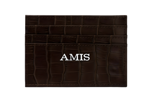 brown croc leather card holder