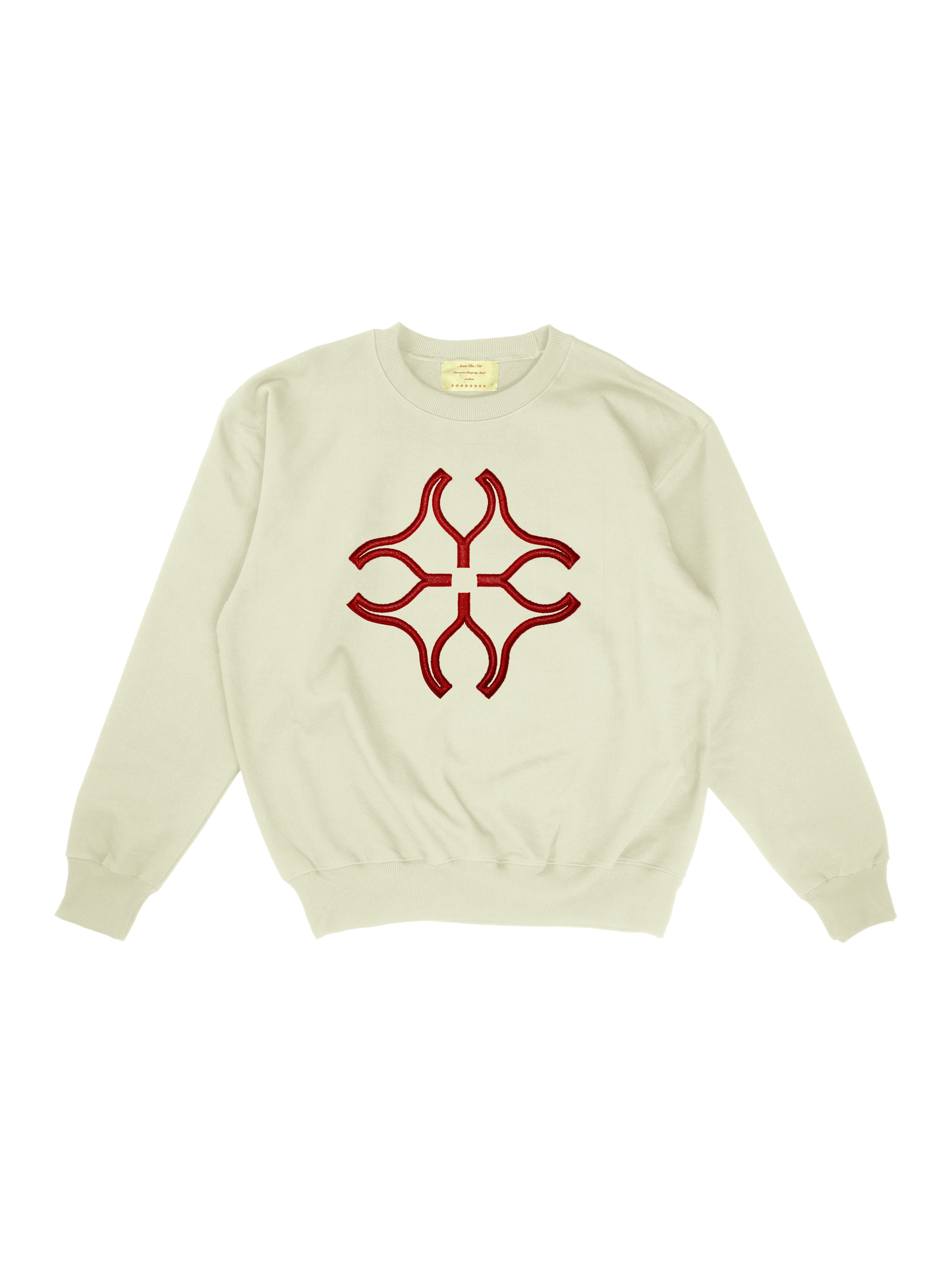 cream crewneck w/ red 3D embroidered