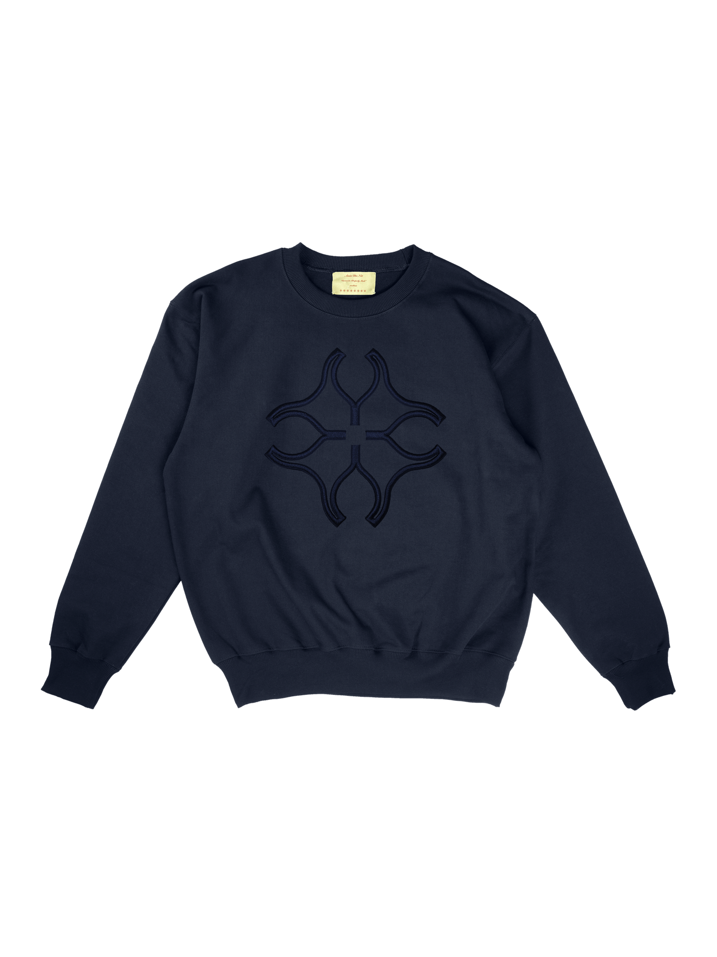 navy blue crewneck w/ blue 3D embroidered