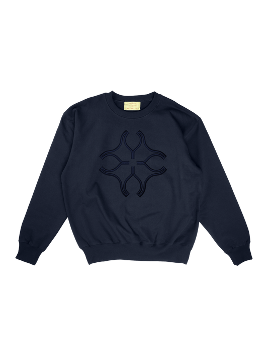 navy blue crewneck w/ blue 3D embroidered
