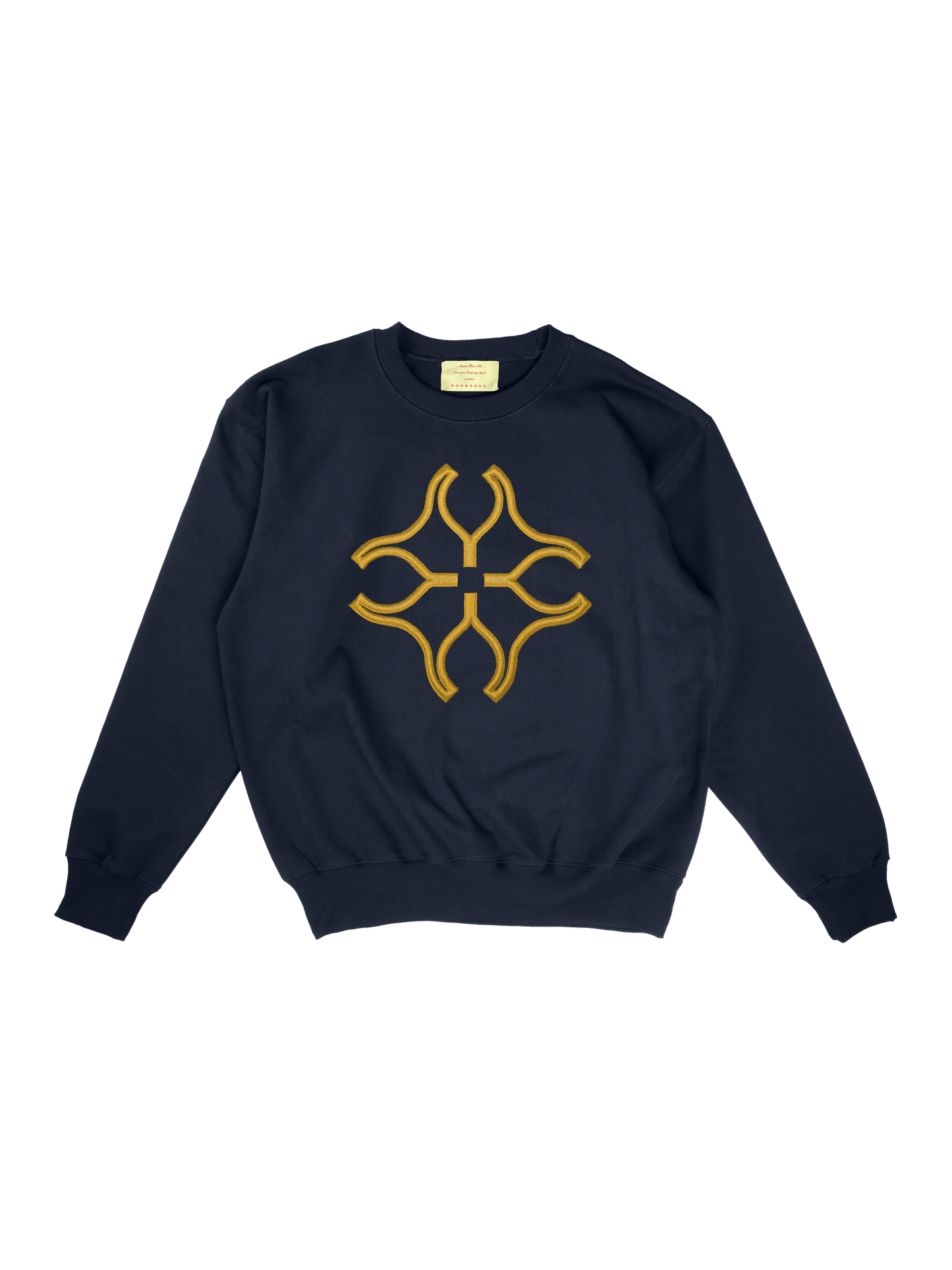 navy blue crewneck w/ yellow 3D embroidered