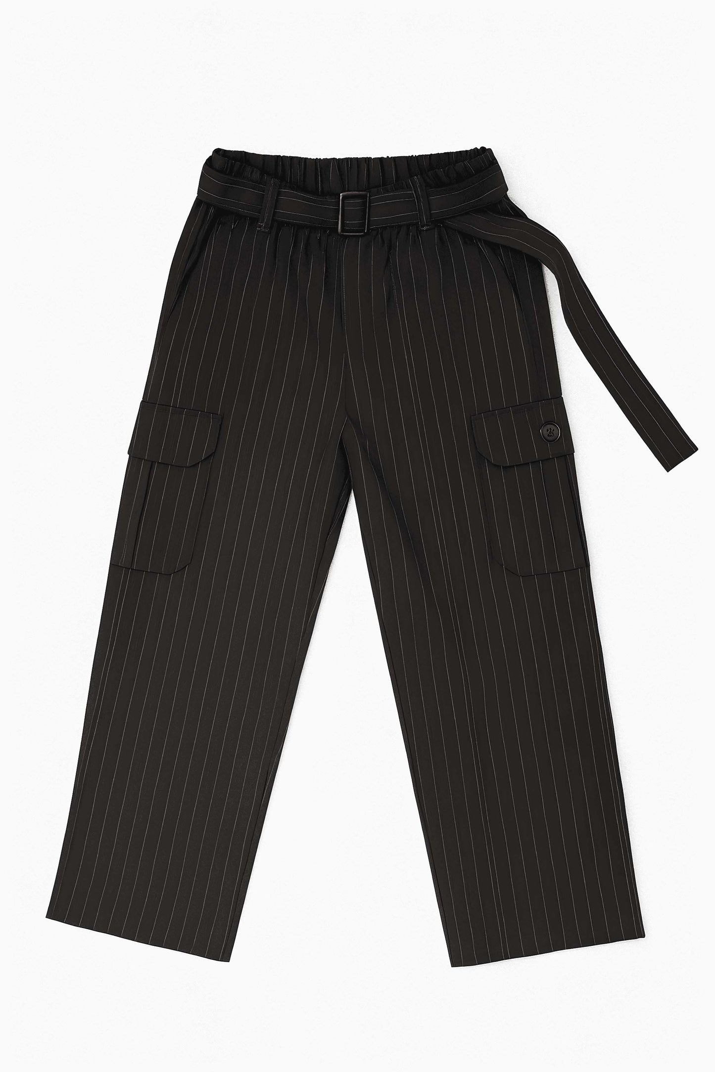 striped tailored black cargo pant