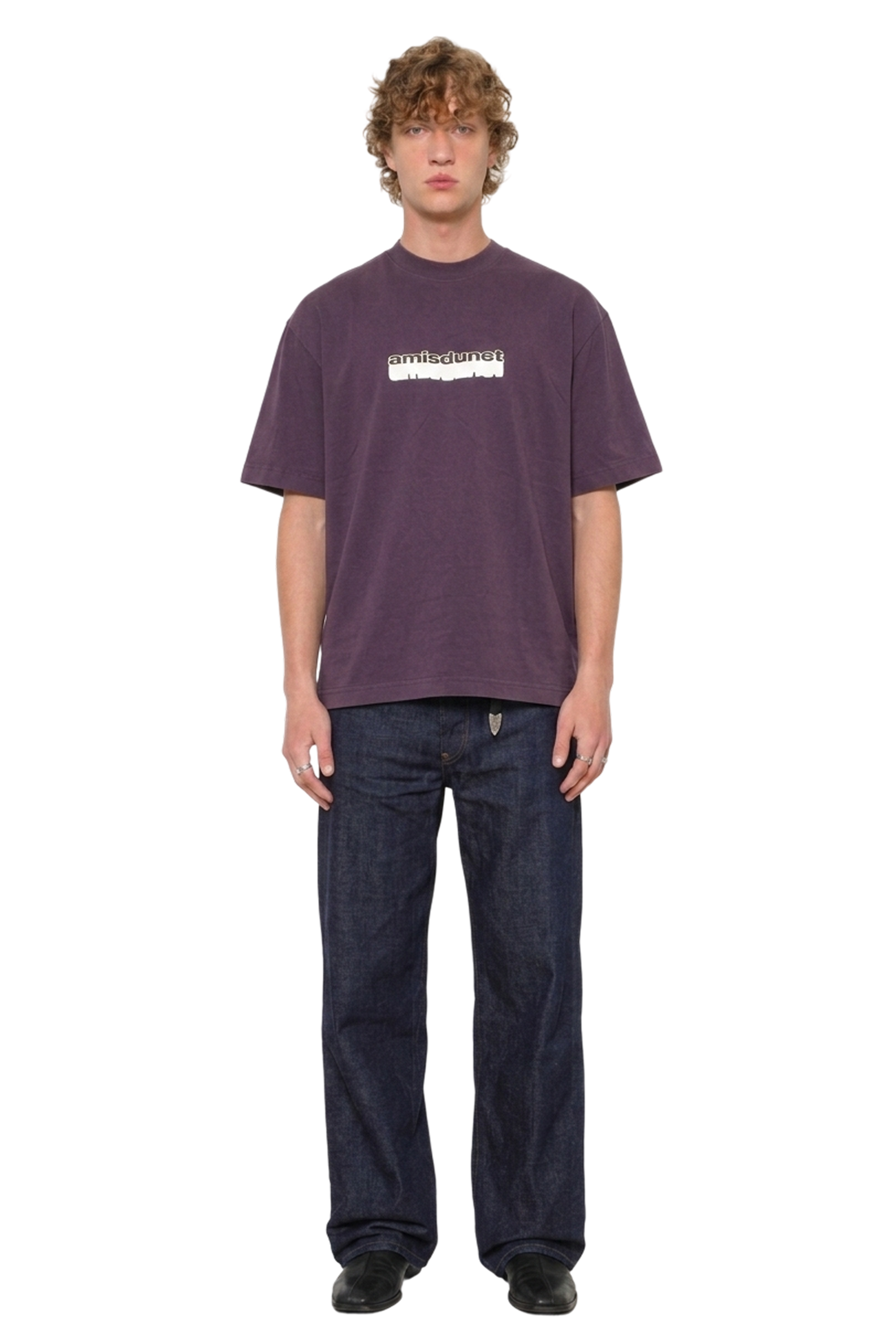 Purple tee AMISDUNET DRAGGED - white