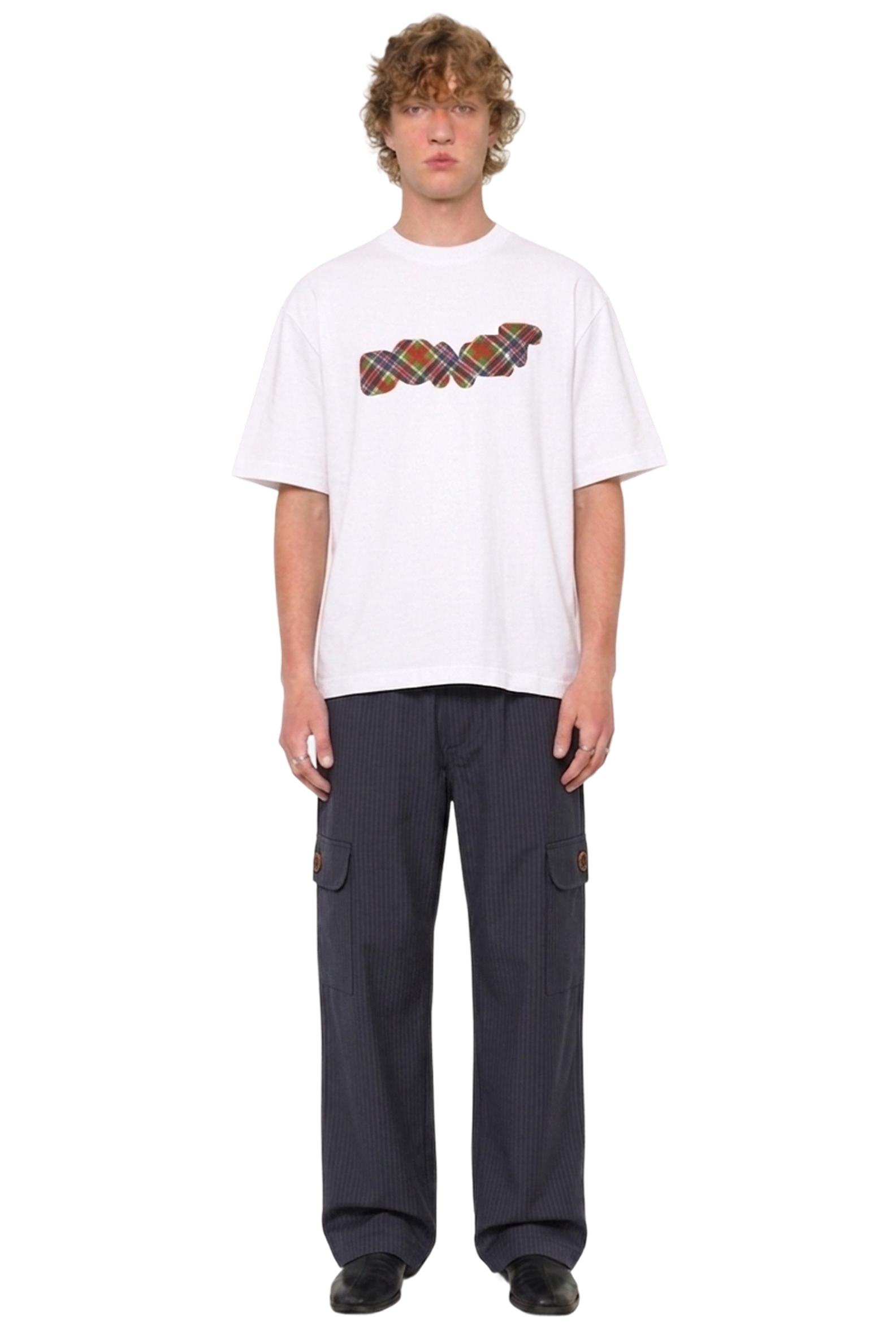 striped tailored navy blue cargo pant