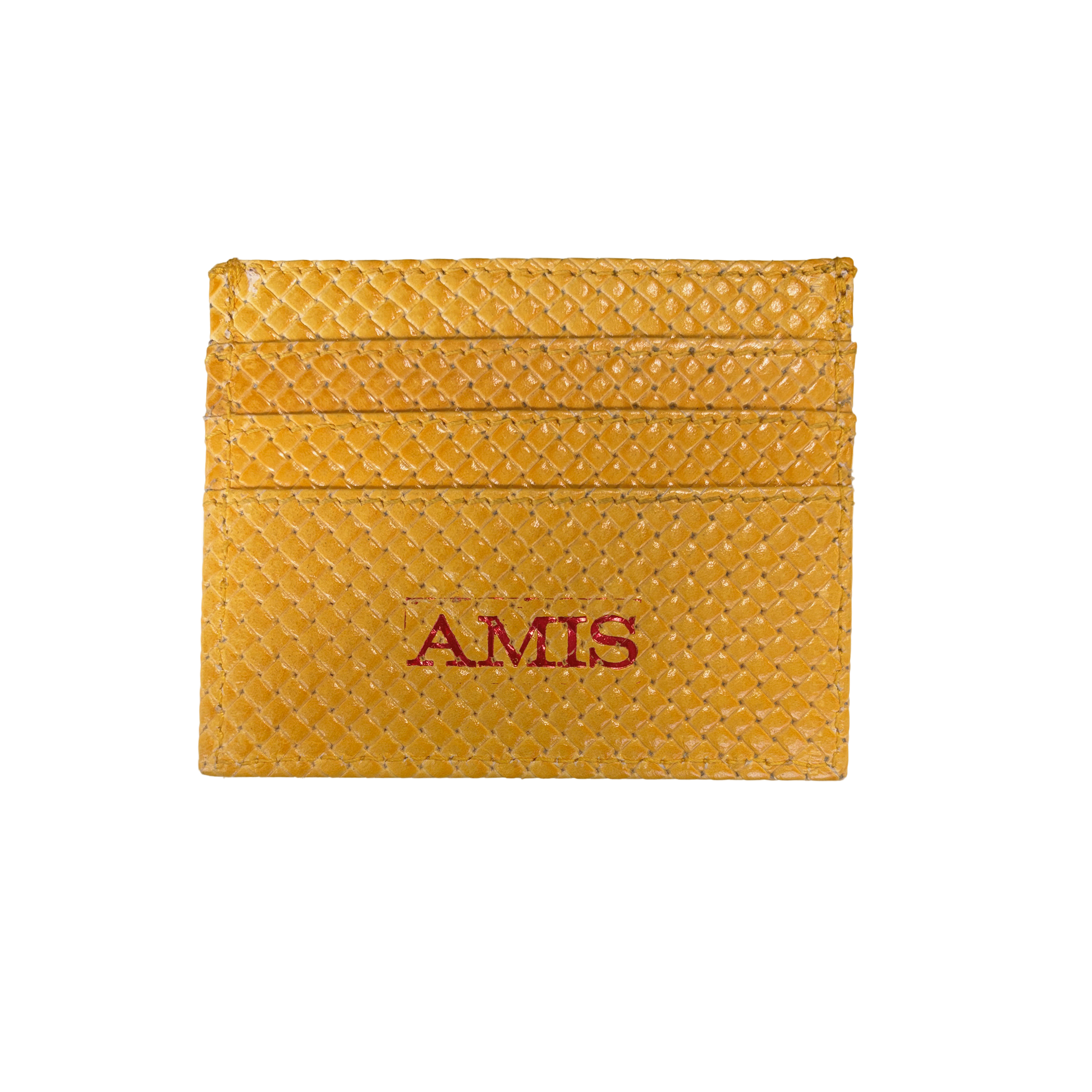 knitted leather cardholder - yellow