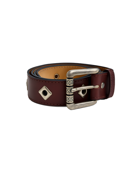red wine belt w/ custom buckle & aplique