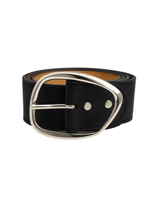 black leather belt w/ custom buckle