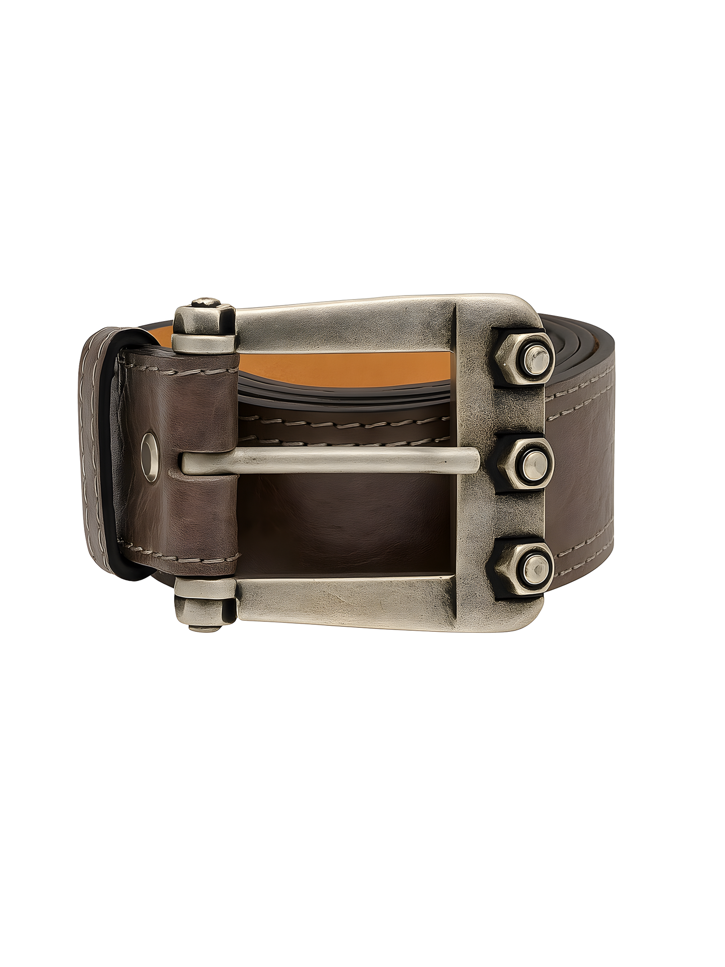 brown leather belt w/ custom buckle