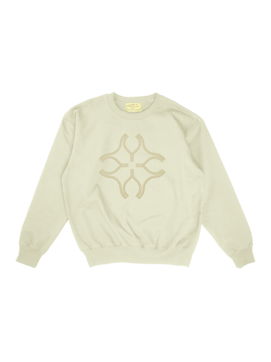cream crewneck w/ beige 3D embroidered