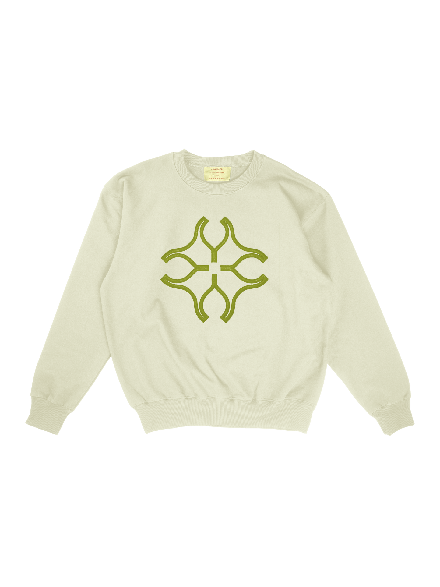 cream crewneck w/ green 3D embroidered
