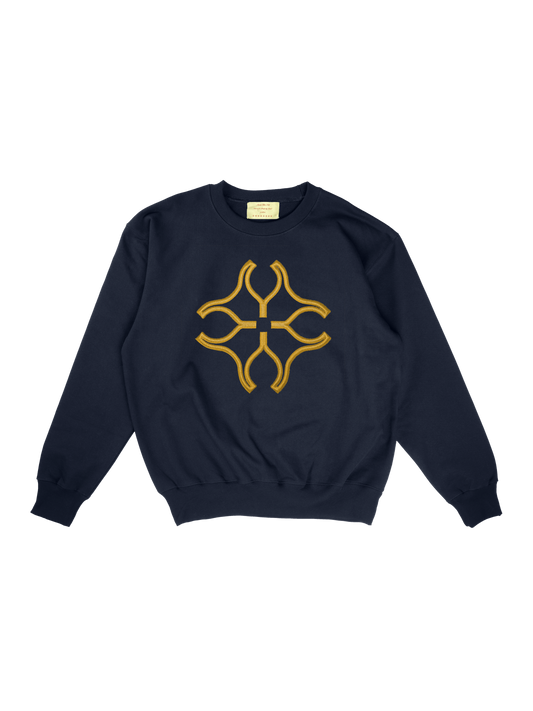 navy blue crewneck w/ yellow 3D embroidered