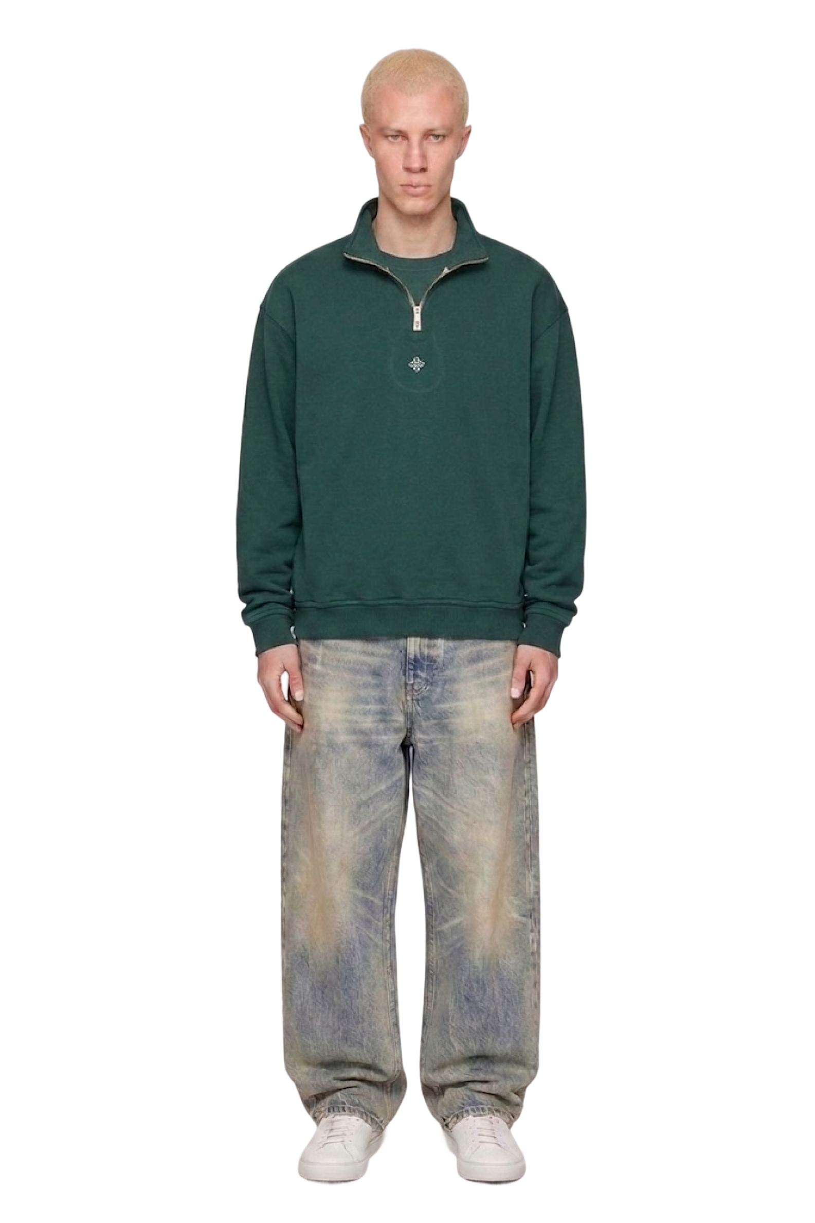 Forest green half zip ESTRELLA DUNET - Cream