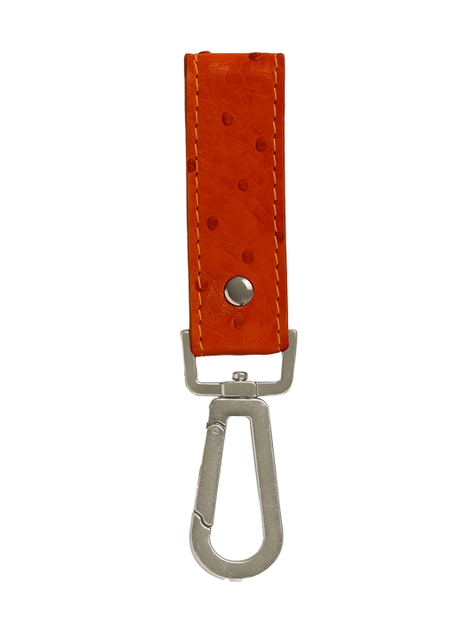 orange ostrich leather keychain
