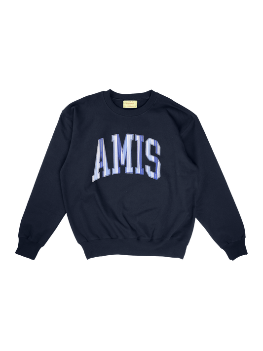 navy blue crewneck w/ amis embroidered