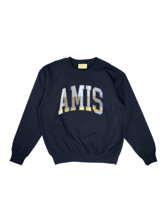 navy blue crewneck w/ amis embroidered