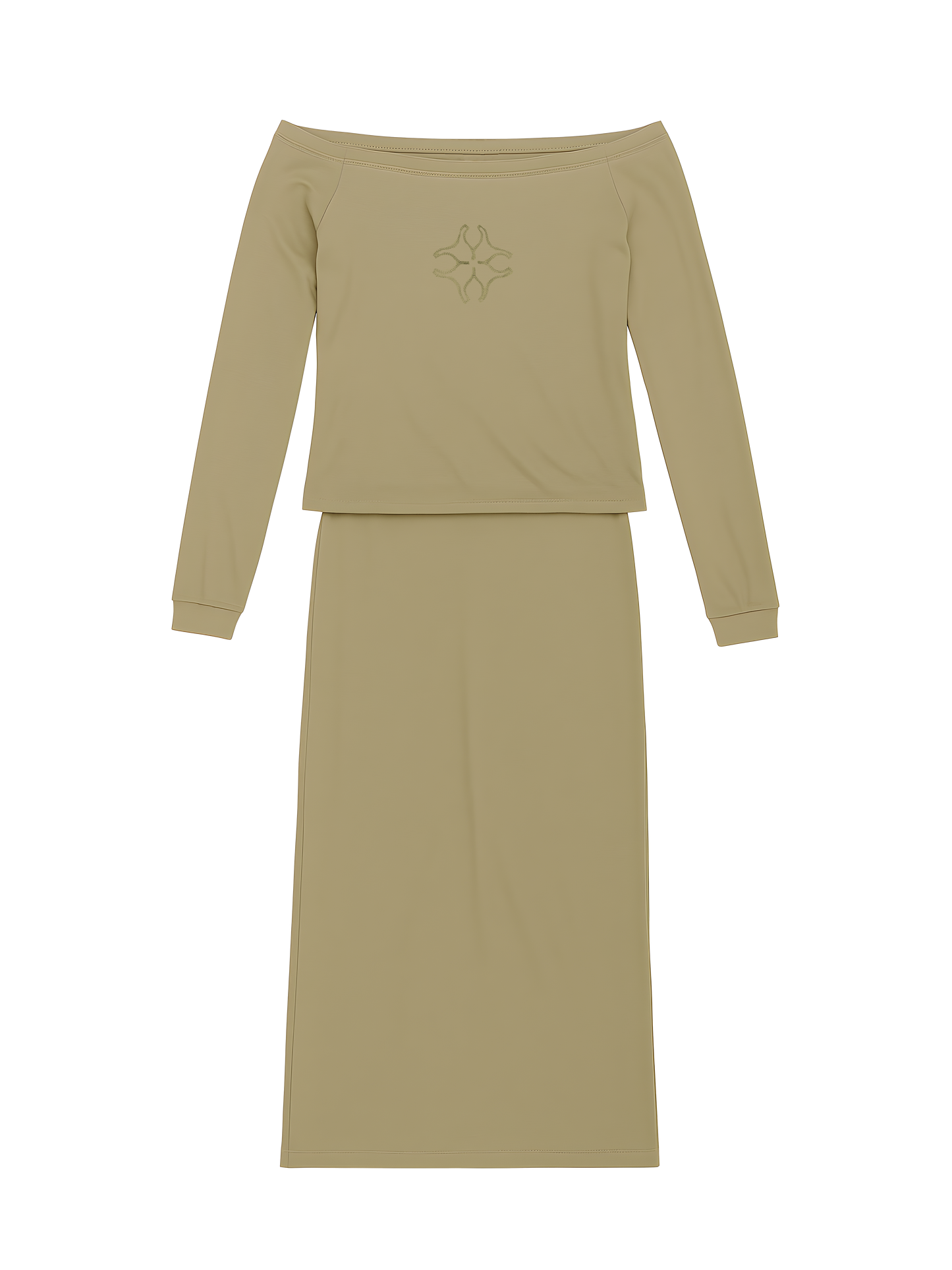 off shoulder + skirt beige jersey set
